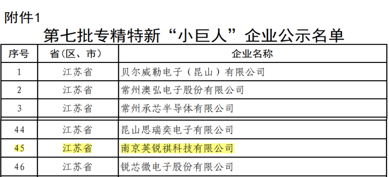 喜訊！南京英銳祺科技榮獲國家級專精特新 “小巨人”企業(yè)稱號(圖1)